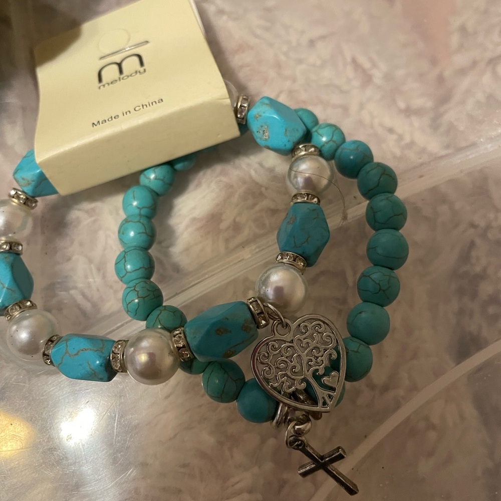 Melecoco Turquoise Beaded Bracelet Set